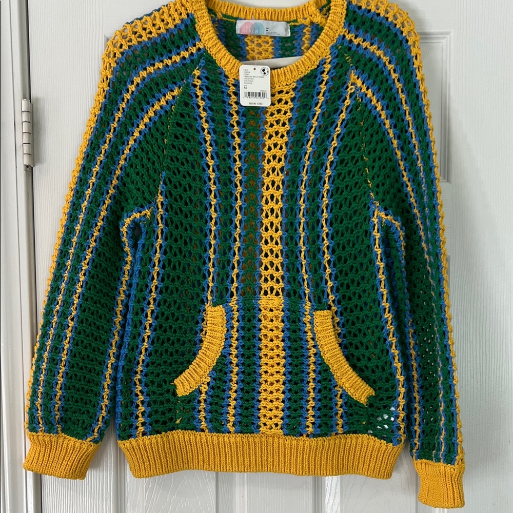 Free People Green and Yellow Striped Sweater